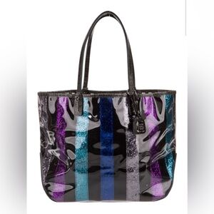 Henri Bendel Striped Glitter Multicolor PVC Tote Bag